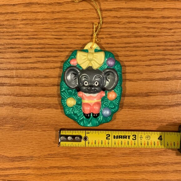 VINTAGE HANDMADE CERAMIC CHRISTMAS ORNAMENT, MOUSE ON A WREATH - Picture 4 of 4